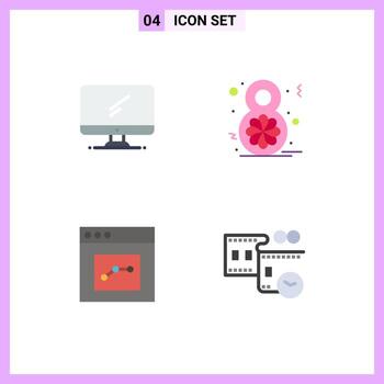 paquete de iconos planos de 4 símbolos universales de análisis de computadora interfaz de flor imac elementos de diseño vectorial editables vector