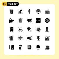 25 Universal Solid Glyphs Set for Web and Mobile Applications source computer smart watch battery android Editable Vector Design Elements