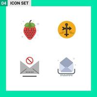 paquete de 4 iconos planos creativos de elementos de diseño de vectores editables de mensaje de puntero de mapa de tablero de información de alimentos de dieta