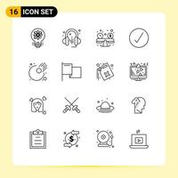 Set of 16 Modern UI Icons Symbols Signs for meteor asteroid balance ok circle Editable Vector Design Elements