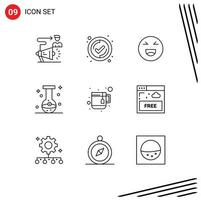 9 Universal Outlines Set for Web and Mobile Applications cup eye chat chemical ball Editable Vector Design Elements