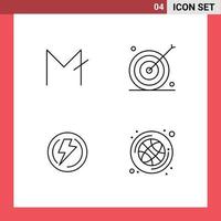 Editable Vector Line Pack of 4 Simple Filledline Flat Colors of moon coin bolt crypto currency goal voltage Editable Vector Design Elements