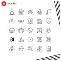 Pack of 25 creative Lines of bag music sign key cloud Editable Vector Design Elements