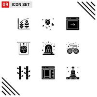 Modern Set of 9 Solid Glyphs and symbols such as danger alarm arrow money atm Editable Vector Design Elements