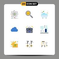 User Interface Pack of 9 Basic Flat Colors of aid storage magnifying data bathroom Editable Vector Design Elements