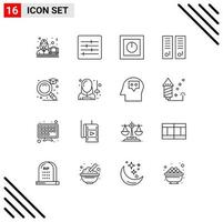 Pack of 16 Modern Outlines Signs and Symbols for Web Print Media such as education school electronics lockers room gym locker Editable Vector Design Elements