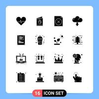 Set of 16 Commercial Solid Glyphs pack for decryption graphy document analysis down Editable Vector Design Elements