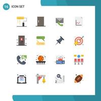 User Interface Pack of 16 Basic Flat Colors of door graph home appliances document message Editable Pack of Creative Vector Design Elements