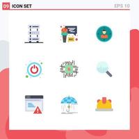 Mobile Interface Flat Color Set of 9 Pictograms of shutdown resume program resources hunting Editable Vector Design Elements