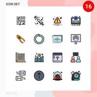 paquete de línea de vector editable de 16 líneas simples llenas de color plano de actualización monitor error de engranaje de amor elementos de diseño de vector creativo editable
