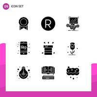 Universal Icon Symbols Group of 9 Modern Solid Glyphs of dry online gaming marketing mobile Editable Vector Design Elements