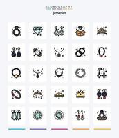 paquete de iconos llenos de 25 líneas de joyería creativa, como la moda. joyas. oro. joya. diamante vector