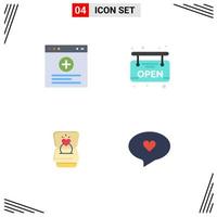 Pack of 4 Modern Flat Icons Signs and Symbols for Web Print Media such as browser wedding board ring heart Editable Vector Design Elements