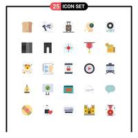 Mobile Interface Flat Color Set of 25 Pictograms of mind energy strategy travel suitcase Editable Vector Design Elements