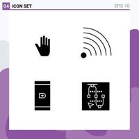 Group of 4 Modern Solid Glyphs Set for body language smartphone interface rss screen Editable Vector Design Elements