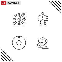 Pack of 4 Modern Filledline Flat Colors Signs and Symbols for Web Print Media such as heart astronomy goal capture heart Editable Vector Design Elements