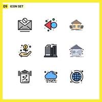Modern Set of 9 Filledline Flat Colors and symbols such as real building urban money hand Editable Vector Design Elements