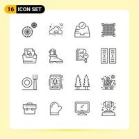 16 Universal Outline Signs Symbols of boot folder mailbox file folder document Editable Vector Design Elements