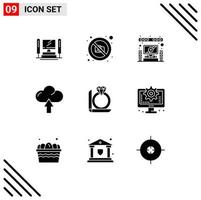 Universal Icon Symbols Group of 9 Modern Solid Glyphs of diamond upload speaker up cloud Editable Vector Design Elements