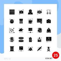 Group of 25 Modern Solid Glyphs Set for gemstone earring map target eye Editable Vector Design Elements