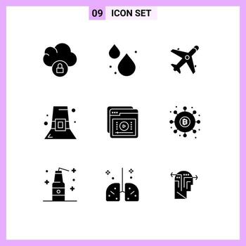 9 Solid Glyph concept for Websites Mobile and Apps education e plane tutorials thanksgiving hat Editable Vector Design Elements