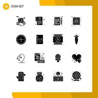 Set of 16 Vector Solid Glyphs on Grid for create add write security finger Editable Vector Design Elements