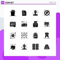 16 Creative Icons Modern Signs and Symbols of time calendar mechanic forbidden no love Editable Vector Design Elements