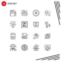 16 User Interface Outline Pack of modern Signs and Symbols of bynny smash business pound knock Editable Vector Design Elements