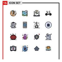 Universal Icon Symbols Group of 16 Modern Flat Color Filled Lines of travel bike location bicycle financial Editable Creative Vector Design Elements