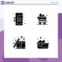 Pictogram Set of 4 Simple Solid Glyphs of mobile open cart shopping surprise Editable Vector Design Elements