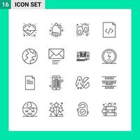 Universal Icon Symbols Group of 16 Modern Outlines of message nature line globe html Editable Vector Design Elements