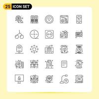 User Interface Pack of 25 Basic Lines of technology phone heart barcode gear Editable Vector Design Elements