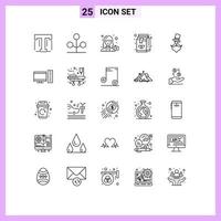 Mobile Interface Line Set of 25 Pictograms of moustache coffee avatar box user Editable Vector Design Elements