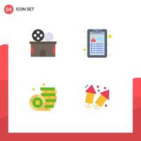 4 Universal Flat Icons Set for Web and Mobile Applications cinema money ticket resume love Editable Vector Design Elements