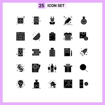 conjunto de glifos sólidos de interfaz móvil de 25 pictogramas de elementos de diseño vectorial editables en color de diseño de aprendizaje de selector químico vector