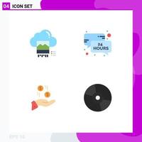 Group of 4 Flat Icons Signs and Symbols for photo hand cloud time money Editable Vector Design Elements