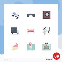 Mobile Interface Flat Color Set of 9 Pictograms of dragonfly van up truck scary Editable Vector Design Elements