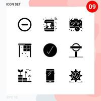 9 Universal Solid Glyph Signs Symbols of check office desk bag office time Editable Vector Design Elements