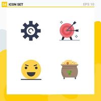 Editable Vector Line Pack of 4 Simple Flat Icons of gear evil user goal horror Editable Vector Design Elements