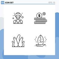 Modern Set of 4 Filledline Flat Colors and symbols such as farmer natural old man money boat Editable Vector Design Elements