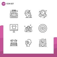 9 User Interface Outline Pack of modern Signs and Symbols of bag commerce solution buy apparel Editable Vector Design Elements