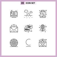 Group of 9 Modern Outlines Set for communication thanks favorite message envelope Editable Vector Design Elements