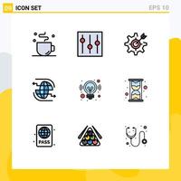 9 Universal Filledline Flat Color Signs Symbols of communication globe user connect setting Editable Vector Design Elements