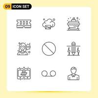 Pack of 9 Modern Outlines Signs and Symbols for Web Print Media such as prohibited forbidden birthday cancel communication Editable Vector Design Elements