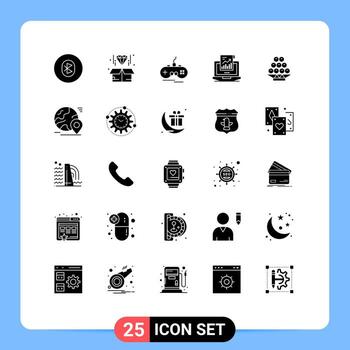 Set of 25 Vector Solid Glyphs on Grid for computer sales product report gamepad Editable Vector Design Elements