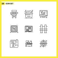 Set of 9 Modern UI Icons Symbols Signs for frame content clean power cryptocurrency Editable Vector Design Elements