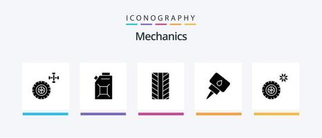 Mechanics Glyph 5 Icon Pack Including . engine. wheel. Creative Icons Design vector