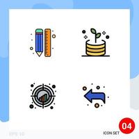4 User Interface Filledline Flat Color Pack of modern Signs and Symbols of creative crosshair pencil investment target Editable Vector Design Elements