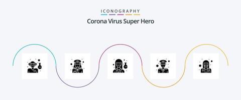 paquete de iconos de glifo 5 de superhéroe del virus de la corona que incluye salud. femenino. doctor. oficial. policía vector