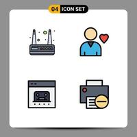 Universal Icon Symbols Group of 4 Modern Filledline Flat Colors of modem online favorite banking computers Editable Vector Design Elements